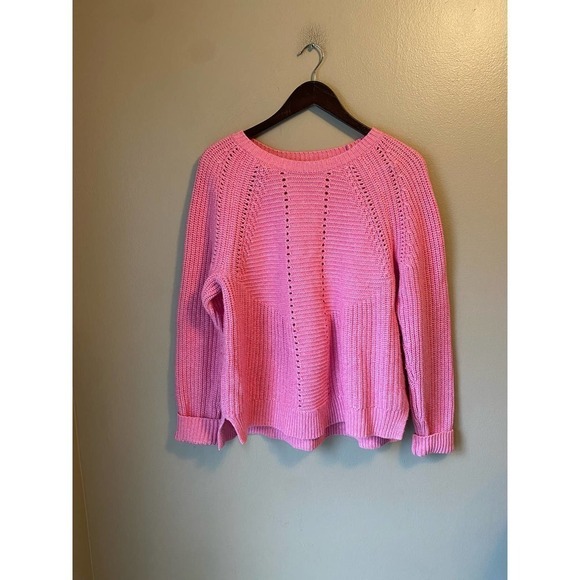 J. Crew Pointelle Knit Cable Pink Sweater - Picture 2 of 10